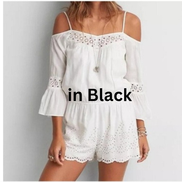 American Eagle Outfitters Pants - American Eagle Black Lace Romper XS W-2480